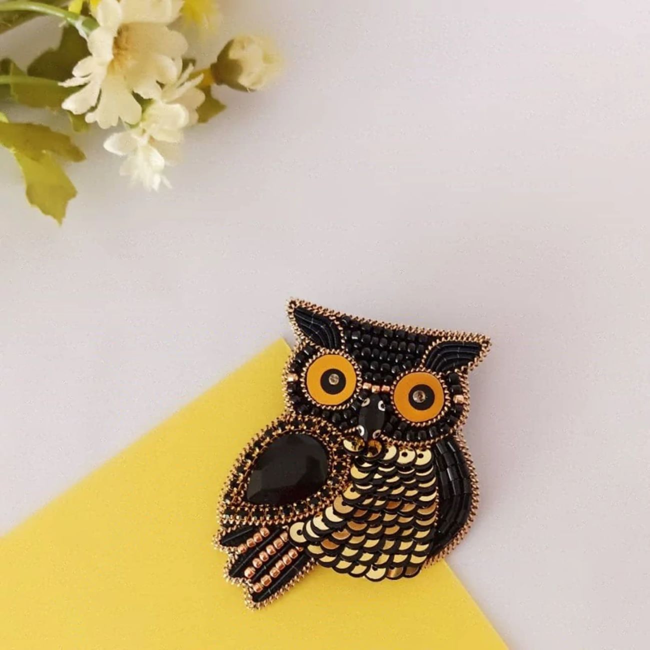 Delightful Beaded Owl Brooch – Mystical and Charming
