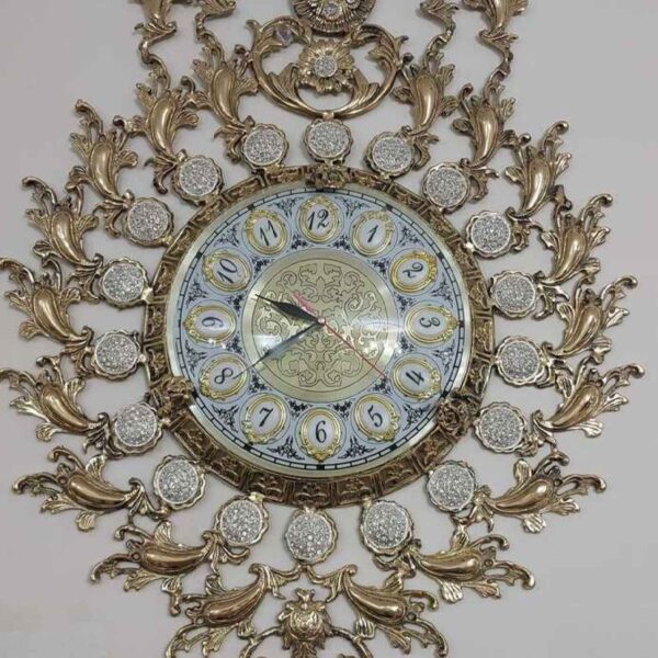 Elegant Brass Wall Clock with Large 28cm Dial and Gem Accents for a Touch of Vintage Charm
