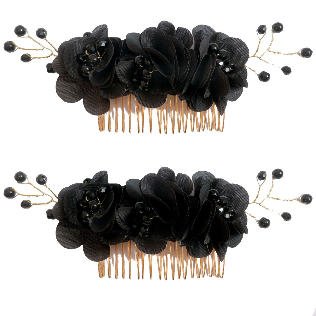 Elegant Metal Hair Comb Clip with Floral Design - 2 Pcs