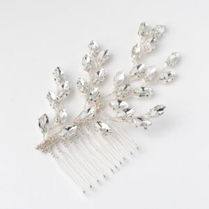 Elegant Metal Hair Comb Clip with, Leaf Gemstone Design – 2 Pcs