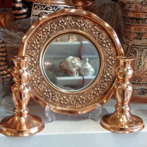 Golbarg Copper Mirror and Candle Holder Set – Nano-Coated