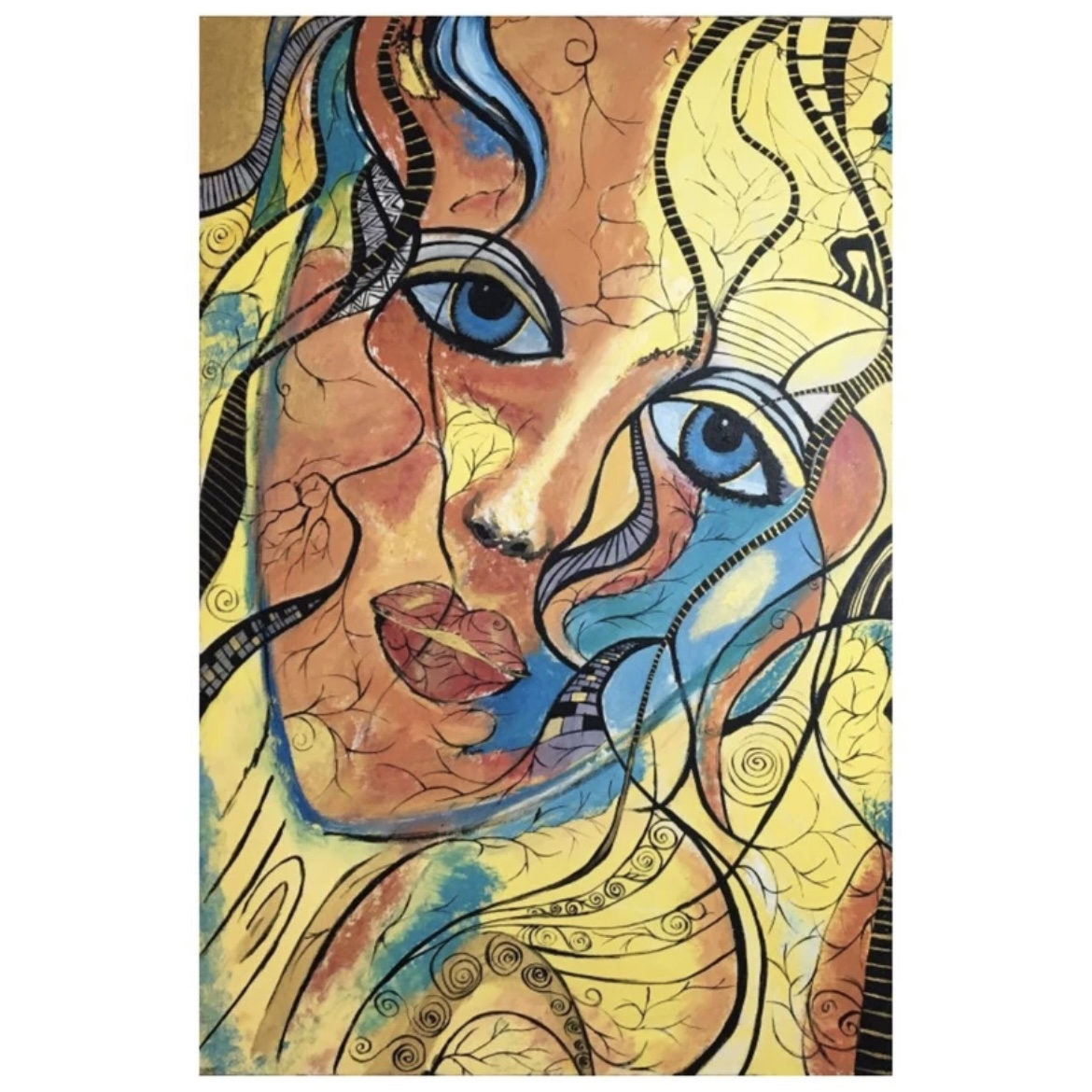 Hand-Painted Cubist Acrylic Canvas – Suitable for Home or Office Walls