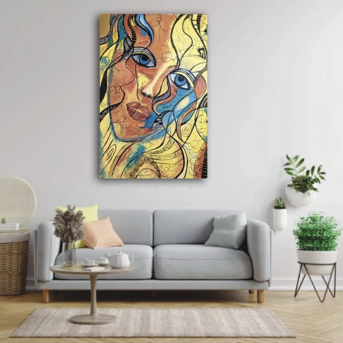 Hand-Painted Cubist Acrylic Canvas – Suitable for Home or Office Walls
