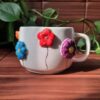 Handcrafted Embossed Floral Ceramic Mug – Fantasy Style with Raised Flower Design (3)