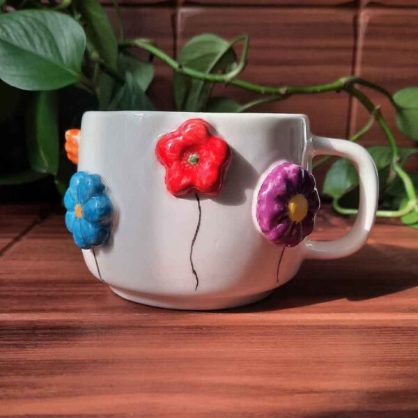 Handcrafted Embossed Floral Ceramic Mug – Fantasy Style with Raised Flower Design