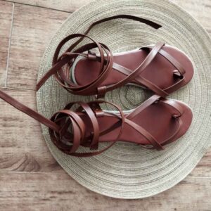 Handmade Mid-Calf Gladiator Sandal – Genuine Leather in Brown