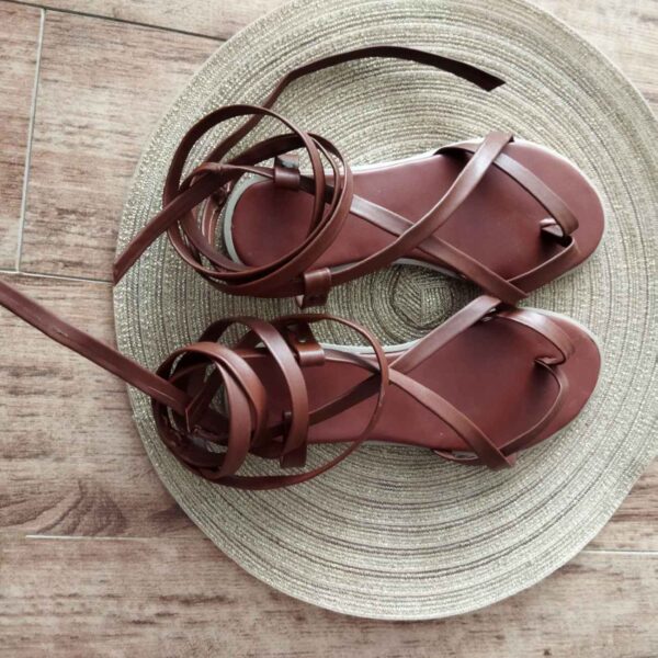 Handmade Mid-Calf Gladiator Sandal – Genuine Leather in Brown