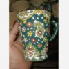 Handmade Minakari Mug – Artisan Pottery Coffee Cup, Suitable for Kitchenware in Green