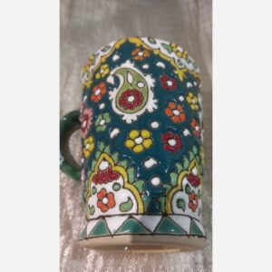 Handmade Minakari Mug – Artisan Pottery Coffee Cup, Suitable for Kitchenware in Green