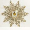 Large Brass Bronze Wall Clock with Round Sunburst Flame Design