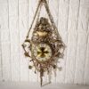 Large Brass Hanging Wall Clock with Brass Floral Pendant (1)