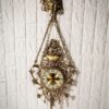 Large Brass Hanging Wall Clock with Brass Floral Pendant
