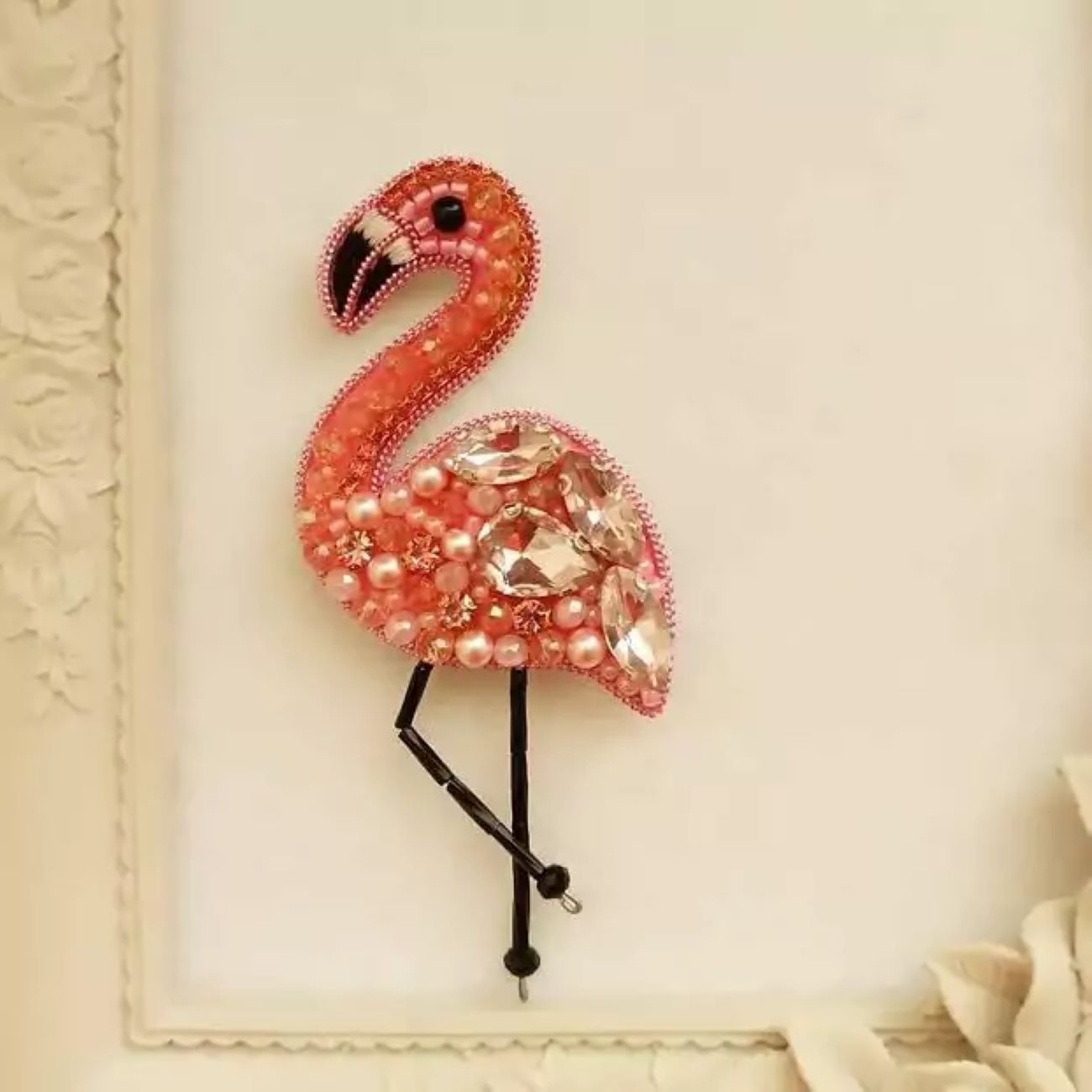 Lovely Beaded Flamingo Brooch – Colorful and Playful