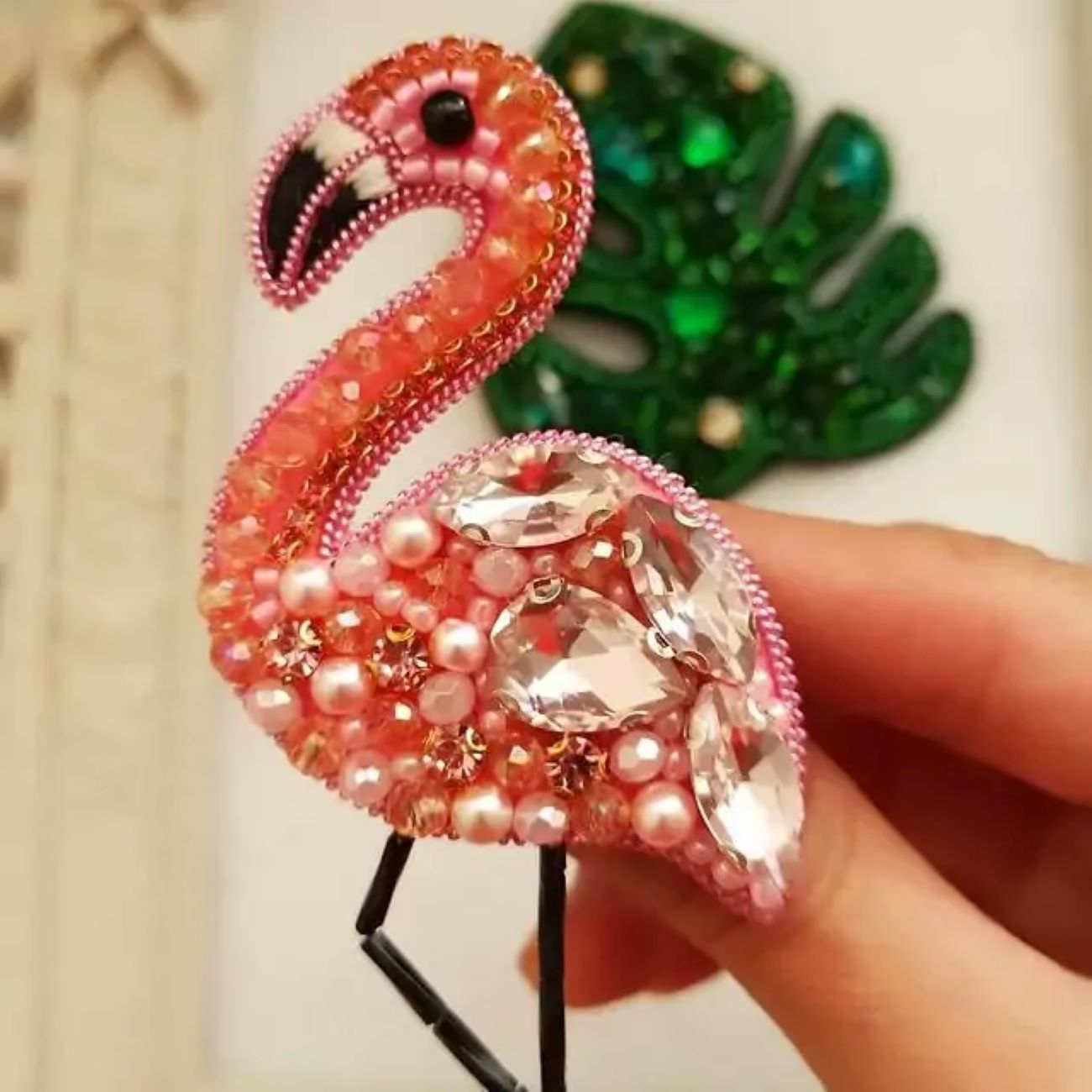 Lovely Beaded Flamingo Brooch – Colorful and Playful
