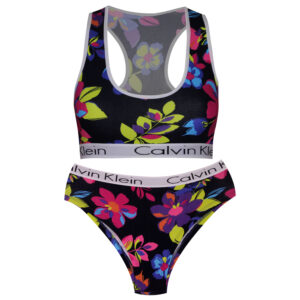 Padded Koza Activewear Set – Black Floral Sport Bra and Panty, Model 9109-1