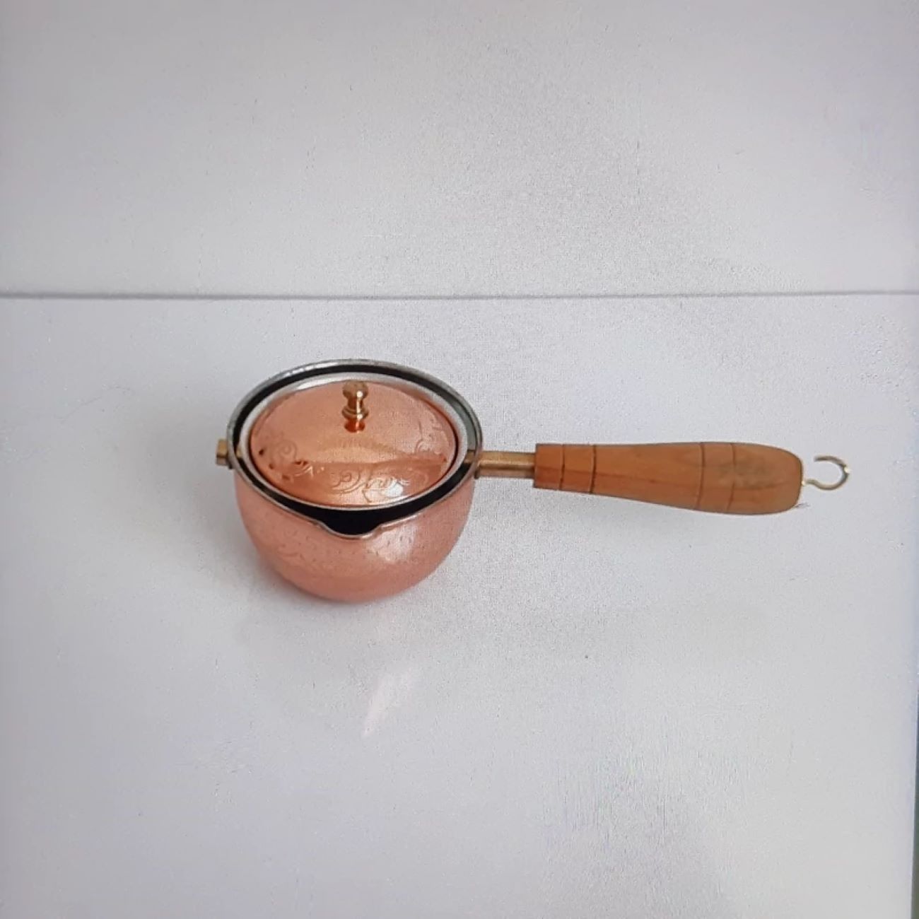 Patterned Copper Tea Infuser with Wooden Handle
