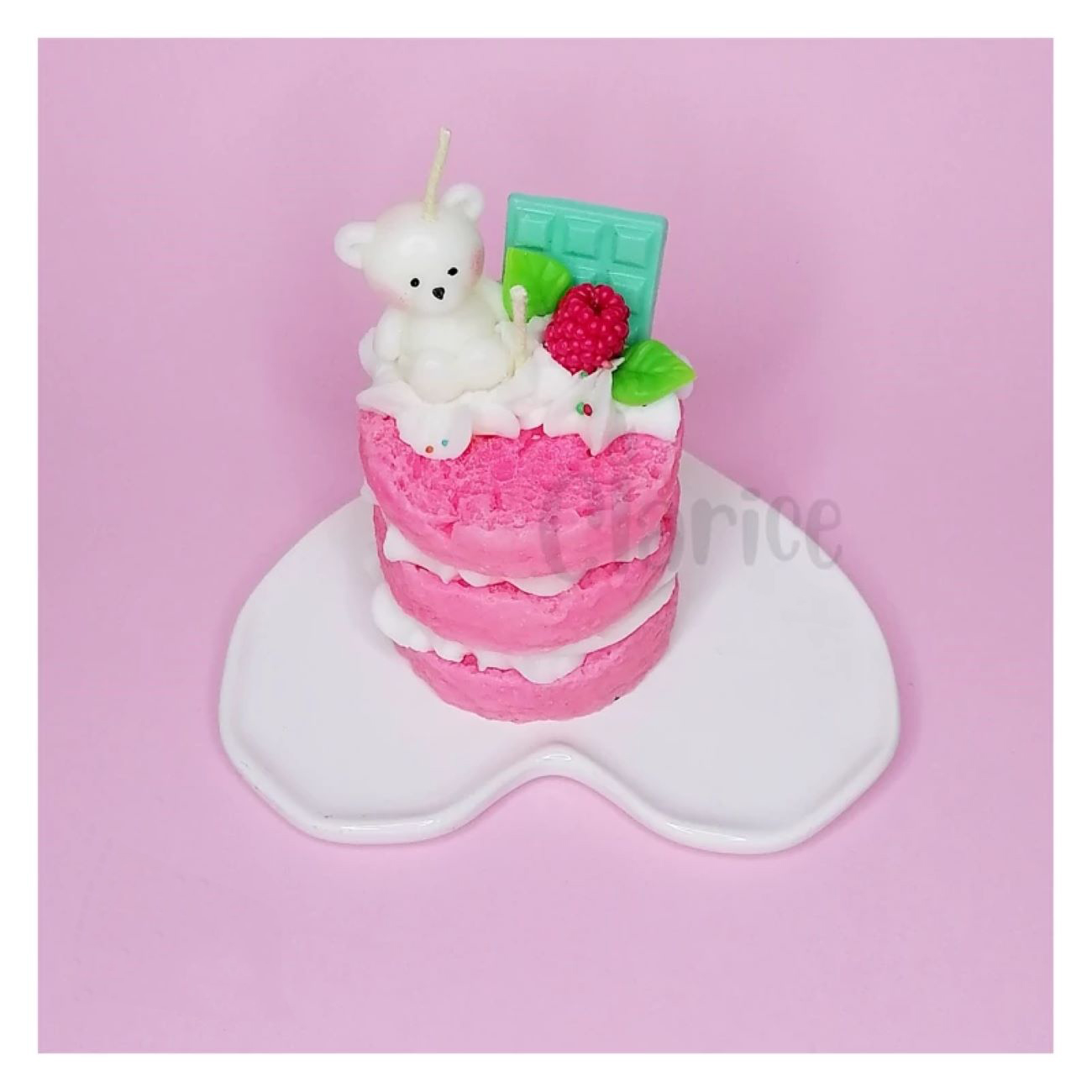 Pink Handmade Fancy Candle in Layered Cake Style with Bear and Chocolate