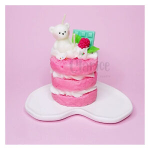 Pink Handmade Fancy Candle in Layered Cake Style with Bear and Chocolate
