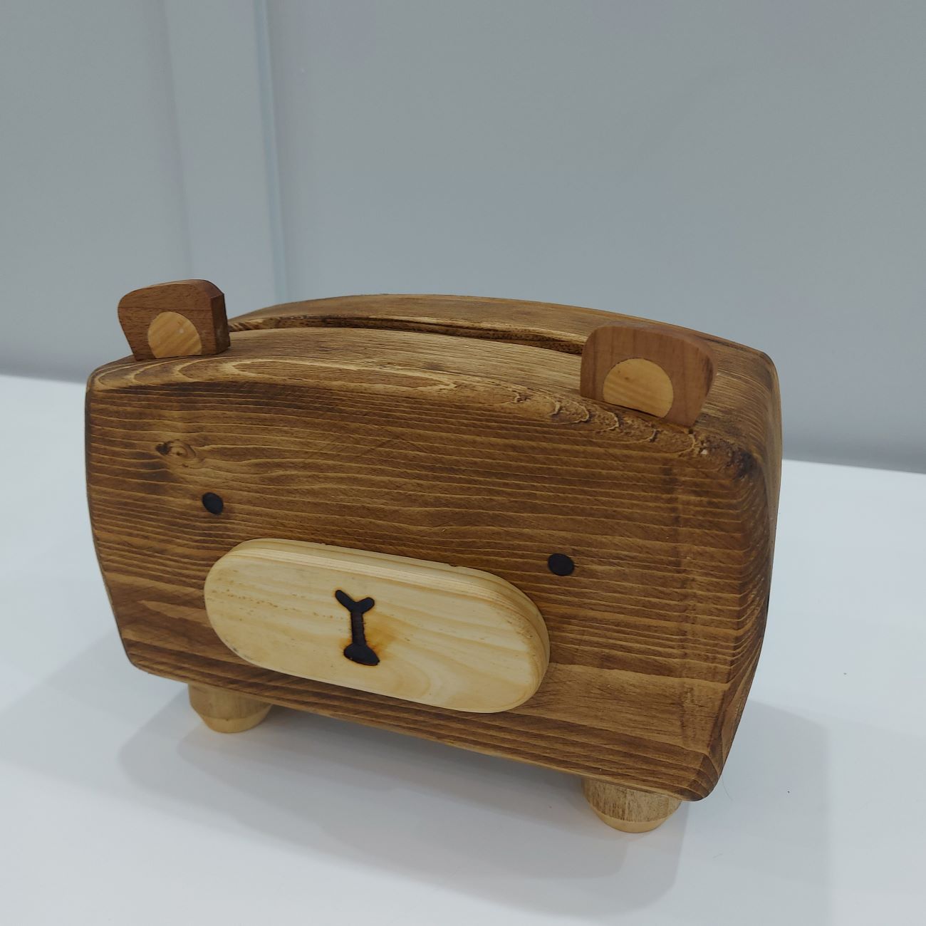 Playful Decorative Wooden Tissue Box Cover – Bear Design