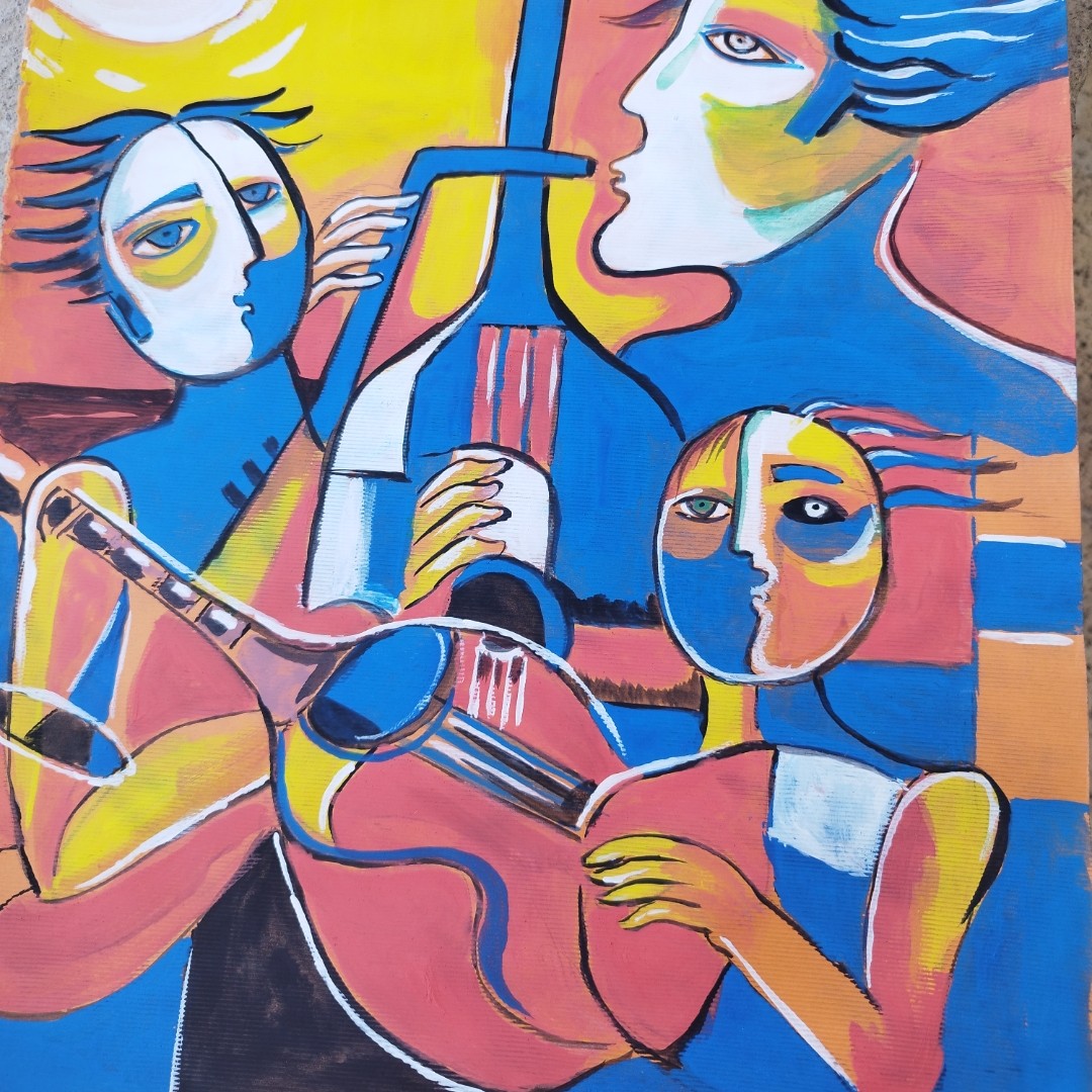 Simple and Elegant Cubist Gouache Artwork – Suitable for Gifting