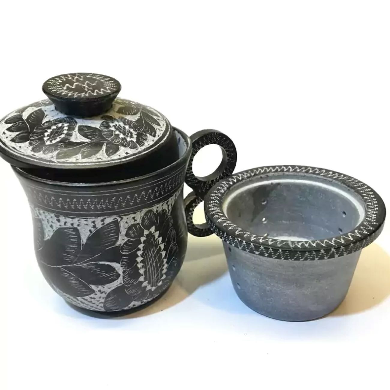 Tea Infuser Three-Piece Handmade Natural Stone for Herbal and Loose Leaf Brewing