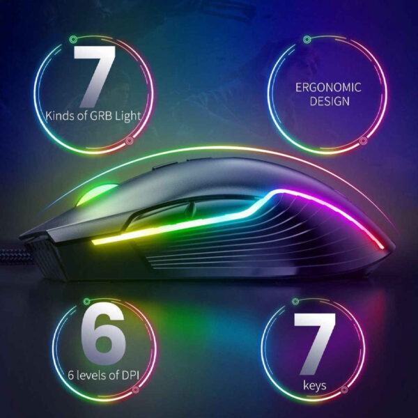 Wireless Gaming Mouse – 6 Buttons, Optical Sensor, 3600 DPI, 2.4GHz, USB Dongle