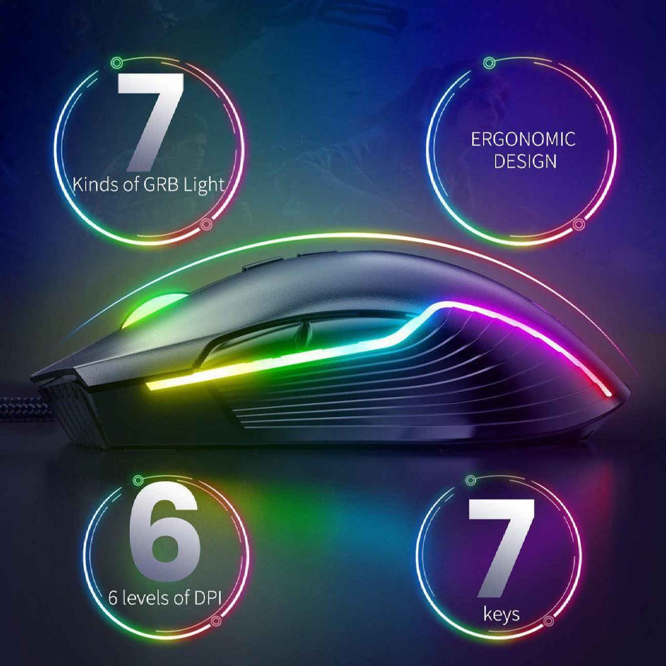 Wireless Gaming Mouse – 6 Buttons, Optical Sensor, 3600 DPI, 2.4GHz, USB Dongle