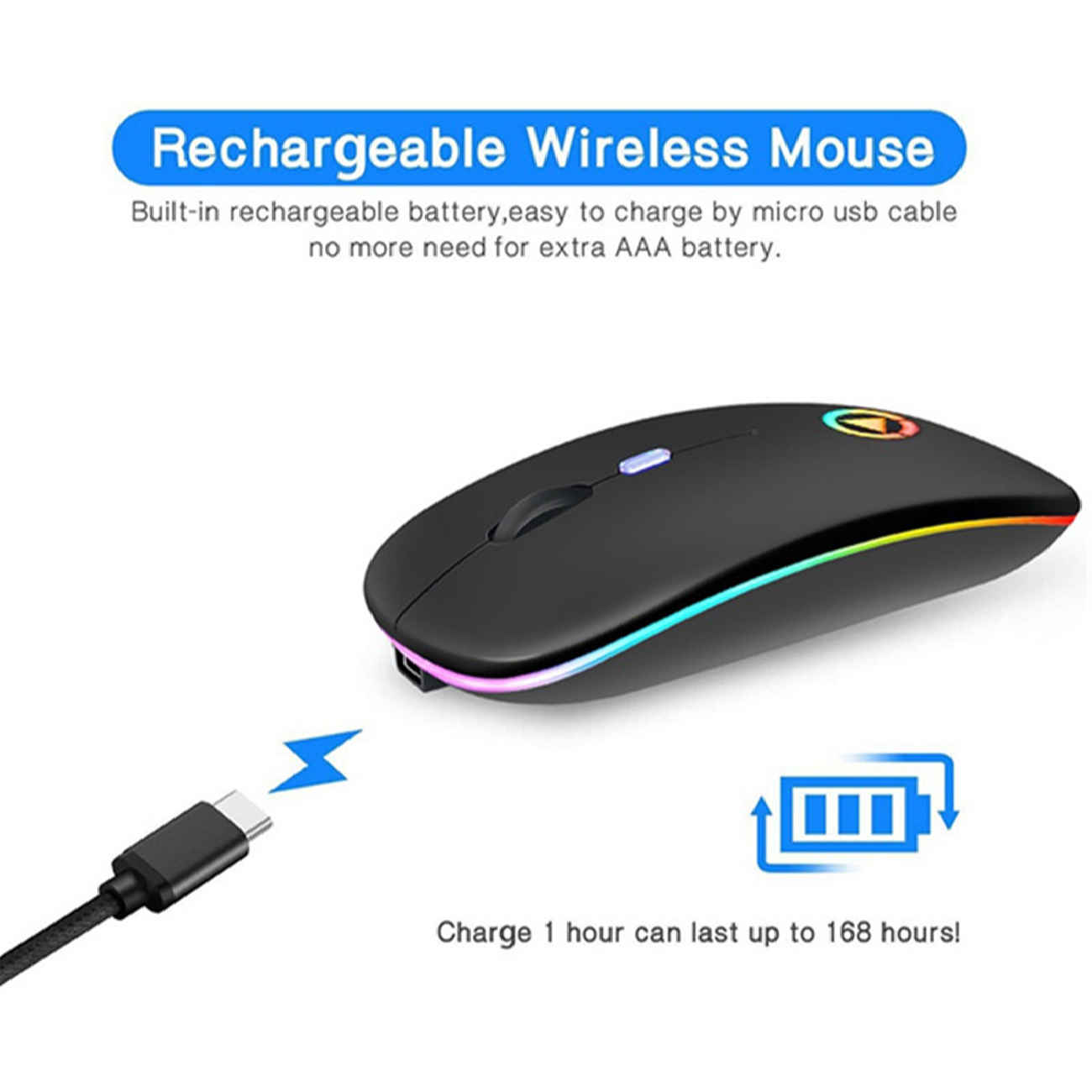 Wireless Logitech Gaming Mouse – 4 Buttons, RGB Lighting, Silent Clicks, USB Dongle, Optical Sensor