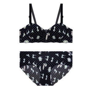 Women’s Balconette Padded Bra and Thong Set – Half Push-Up, Laser-Cut, B Cup