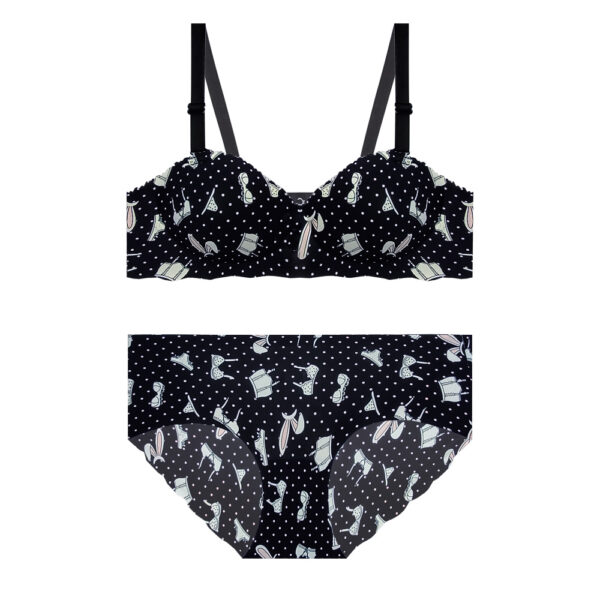 Women’s Balconette Padded Bra and Thong Set – Half Push-Up, Laser-Cut, B Cup