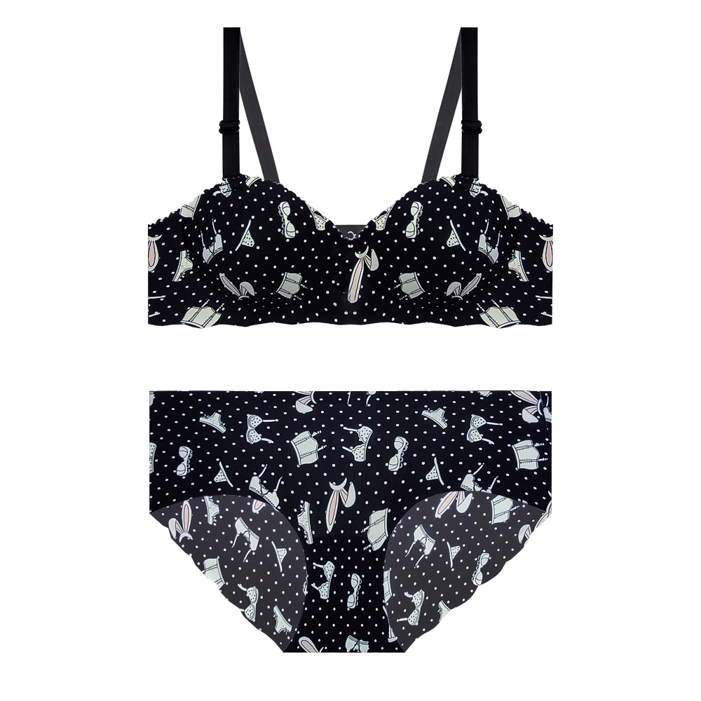 Women’s Balconette Padded Bra and Thong Set – Half Push-Up, Laser-Cut, B Cup
