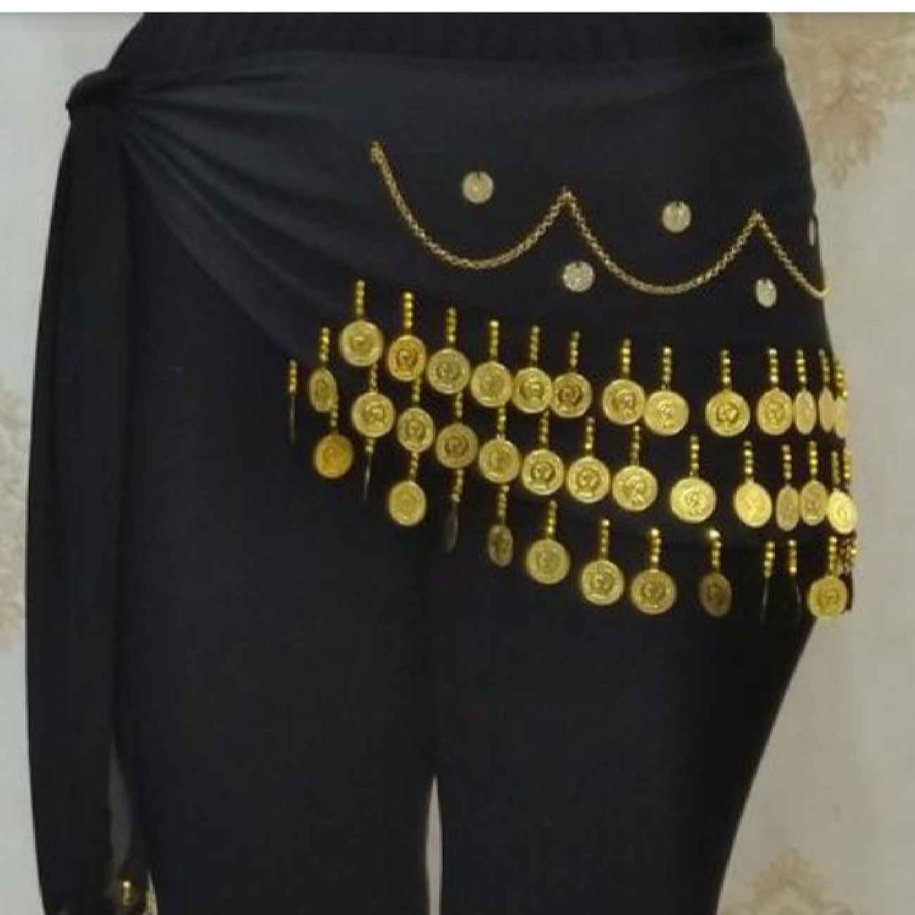 Women's Gold Coin Fringe Scarf – Hip Shawl Suitable for Arabic Dance