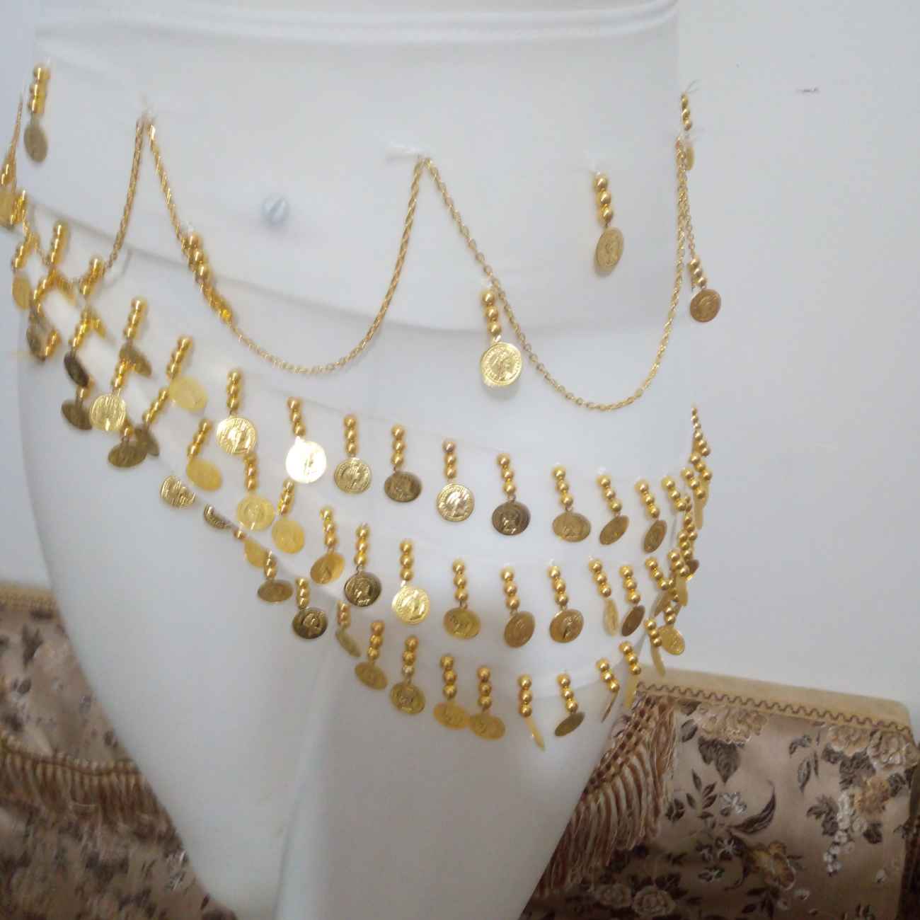 Women’s Gold Coin Fringe Scarf – Hip Shawl Suitable for Arabic Dance