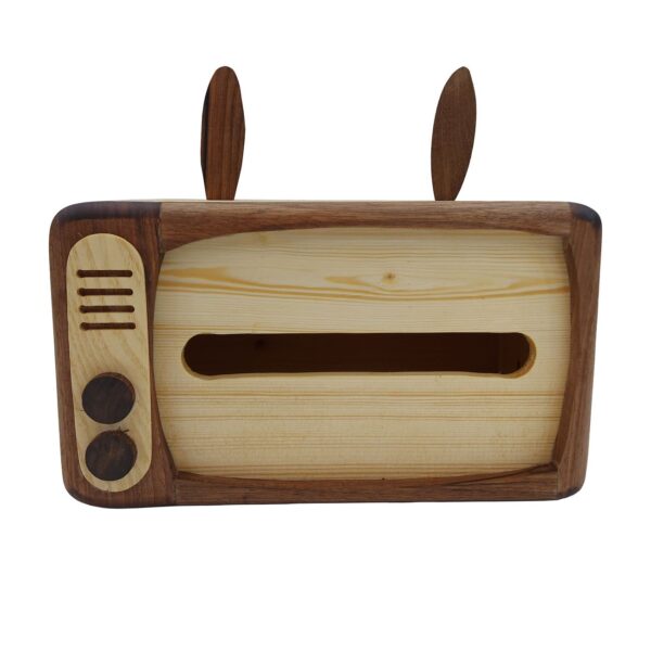 Wooden Tissue Cover with Vintage TV Design