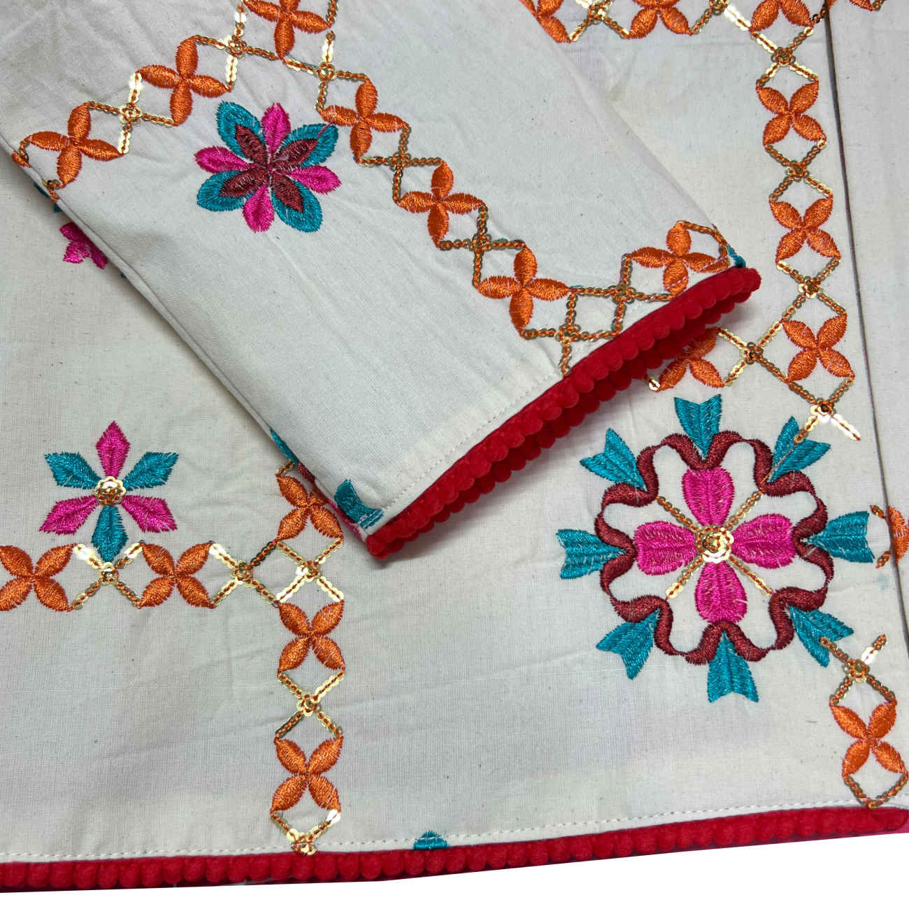 Artfully Embroidered Cream Manto – Inspired by Persian Needlework