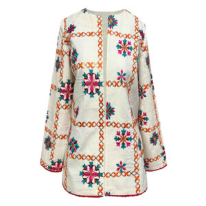 Artfully Embroidered Cream Manto – Inspired by Persian Needlework