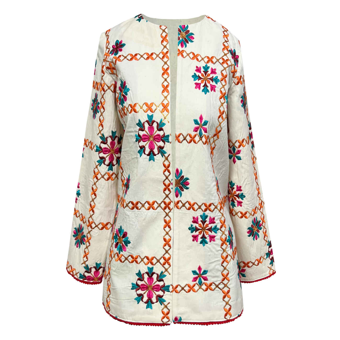 Artfully Embroidered Cream Manto – Inspired by Persian Needlework