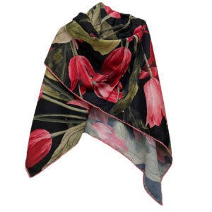 Black Scarf With Red Flower – Lightweight, Stylish & Suitable for All Season