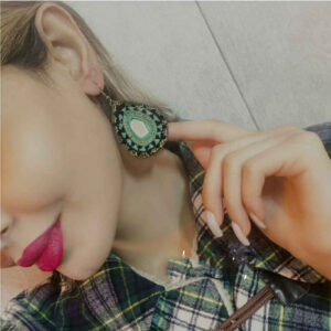 Bohemian Green Earrings – Crafted with Traditional Persian Stitching