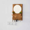 Brown Wooden Mirrored Key Holder - Stylish Wall Organizer for Entryway and Hallway