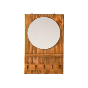 Brown Wooden Mirrored Key Holder – Stylish Wall Organizer for Entryway and Hallway