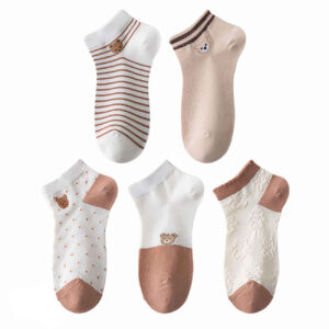 Cotton Bear Socks -Soft Cream & White Combo (x5)