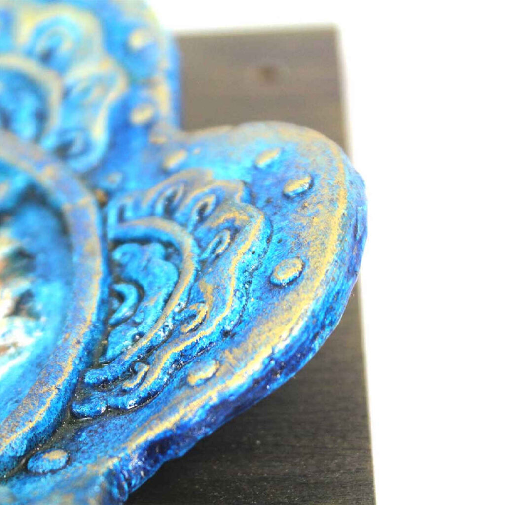 Elegant Blue Mirror Key Holder Handcrafted in Wood & Ceramic for