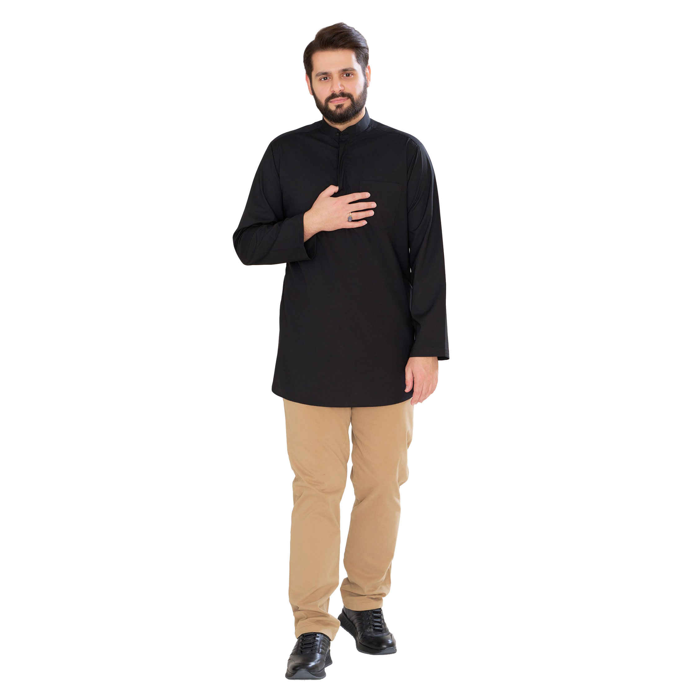 Islamic Under Qaba Tunic - Lightweigh Everyday Wear for Men in Black