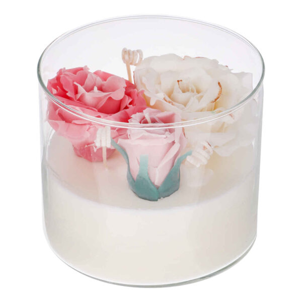 Pure White Candle with Delicate Flower Details – Serenity and Style