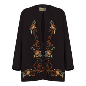 Round Neckline Manto with Embroidery Floral Design for Any Occasion in Black