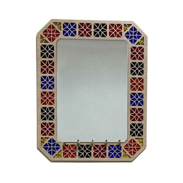 Rustic Entryway Mirror with Key Hooks – Traditional Wooden Key Organizer