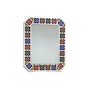 Rustic Entryway Mirror with Key Hooks – Traditional Wooden Wall Organizer