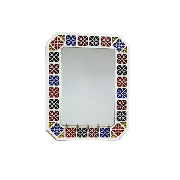 Rustic Entryway Mirror with Key Hooks – Traditional Wooden Wall Organizer