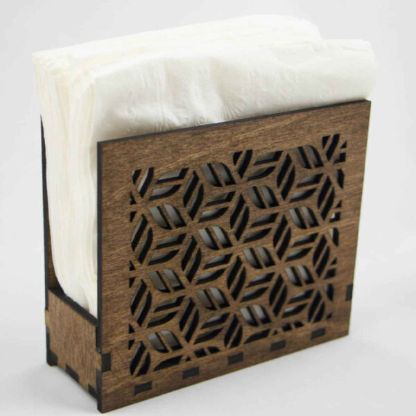 Rustic Wooden Tissue Holder – Suitable for Home Decor with Geometric Design